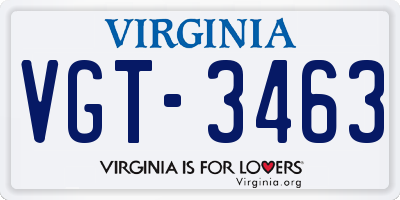 VA license plate VGT3463