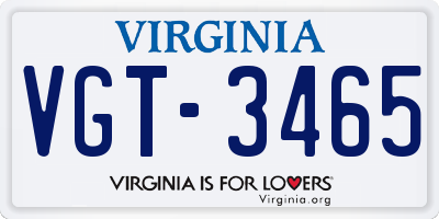 VA license plate VGT3465