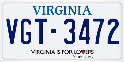 VA license plate VGT3472
