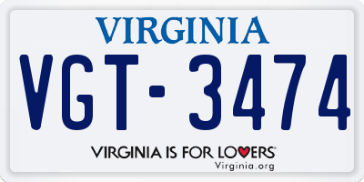 VA license plate VGT3474