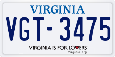 VA license plate VGT3475
