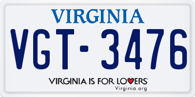 VA license plate VGT3476