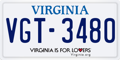 VA license plate VGT3480