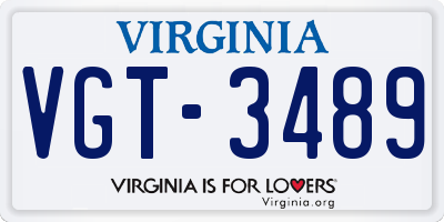 VA license plate VGT3489