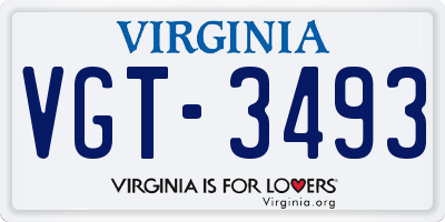 VA license plate VGT3493