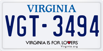VA license plate VGT3494