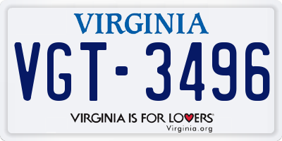 VA license plate VGT3496