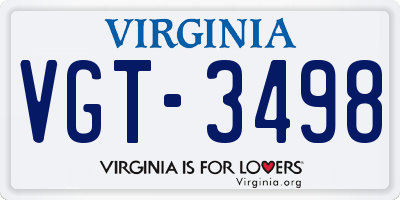 VA license plate VGT3498
