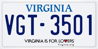 VA license plate VGT3501