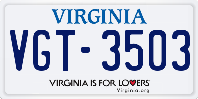 VA license plate VGT3503