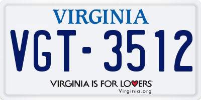 VA license plate VGT3512