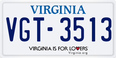VA license plate VGT3513