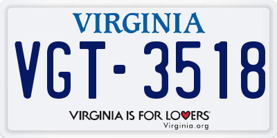 VA license plate VGT3518