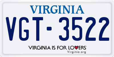 VA license plate VGT3522
