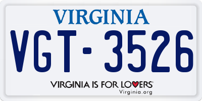 VA license plate VGT3526