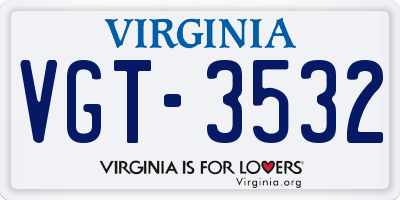 VA license plate VGT3532