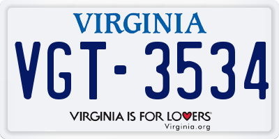 VA license plate VGT3534