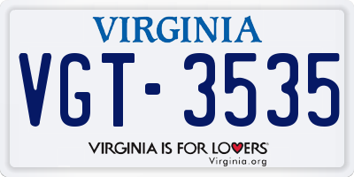 VA license plate VGT3535
