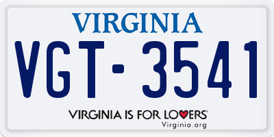 VA license plate VGT3541