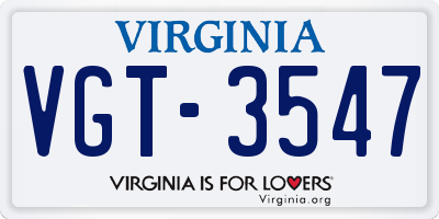 VA license plate VGT3547
