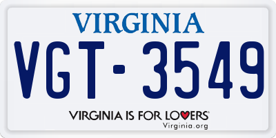 VA license plate VGT3549