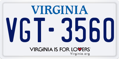 VA license plate VGT3560