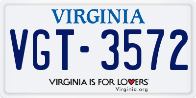VA license plate VGT3572