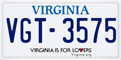 VA license plate VGT3575