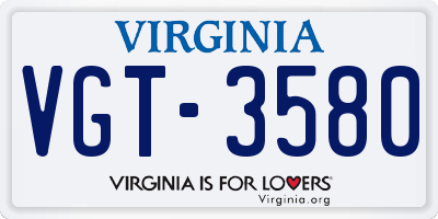 VA license plate VGT3580