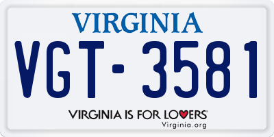 VA license plate VGT3581