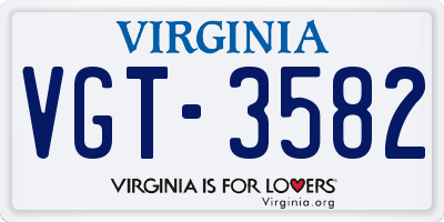 VA license plate VGT3582