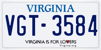 VA license plate VGT3584