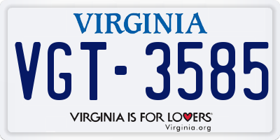 VA license plate VGT3585