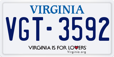 VA license plate VGT3592