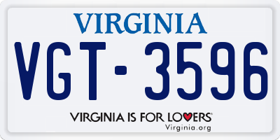 VA license plate VGT3596