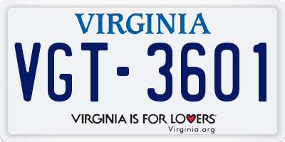VA license plate VGT3601