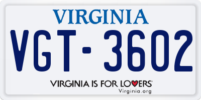 VA license plate VGT3602
