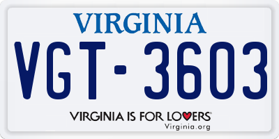 VA license plate VGT3603