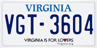 VA license plate VGT3604
