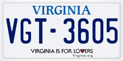 VA license plate VGT3605