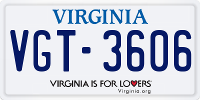 VA license plate VGT3606