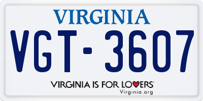 VA license plate VGT3607