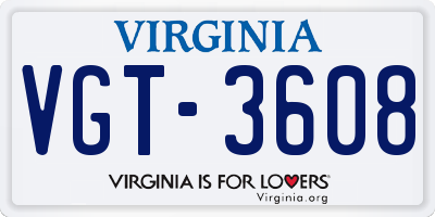 VA license plate VGT3608