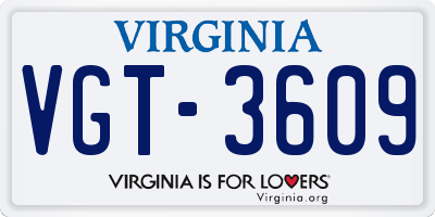 VA license plate VGT3609