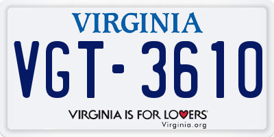 VA license plate VGT3610