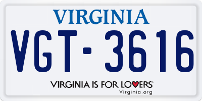 VA license plate VGT3616