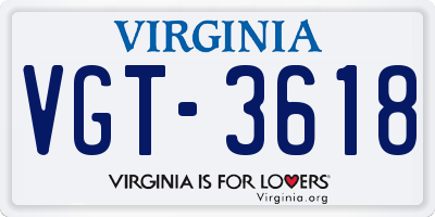VA license plate VGT3618