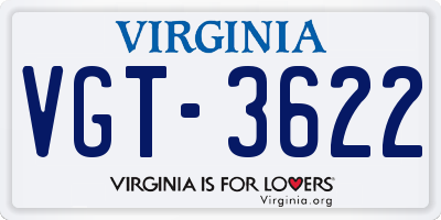 VA license plate VGT3622