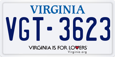 VA license plate VGT3623