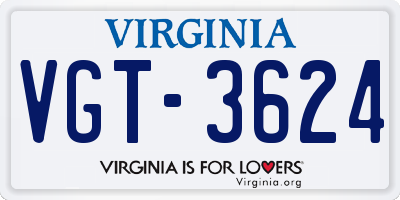 VA license plate VGT3624
